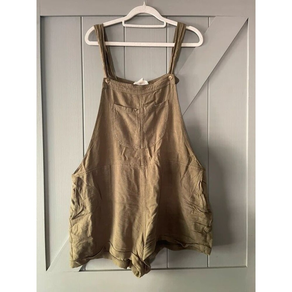 Fashion on Earth Olive Green Linen Blend Romper Size L Cottagecore Gorpcore Chic